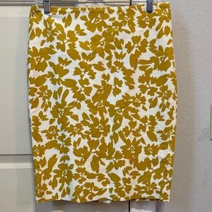 LOFT Mustard Floral Pencil Skirt